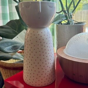 Pier 1 Ceramic Vase Planter Pot Girl Soft Pink Polka Dot 9"